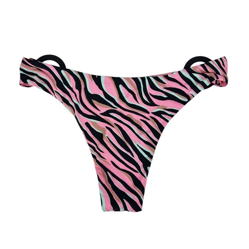 The Bikini Lab Pink Zebra Multi Scoop Cheeky Bikini Bottoms Ring Detail Small - Picture 4 of 7